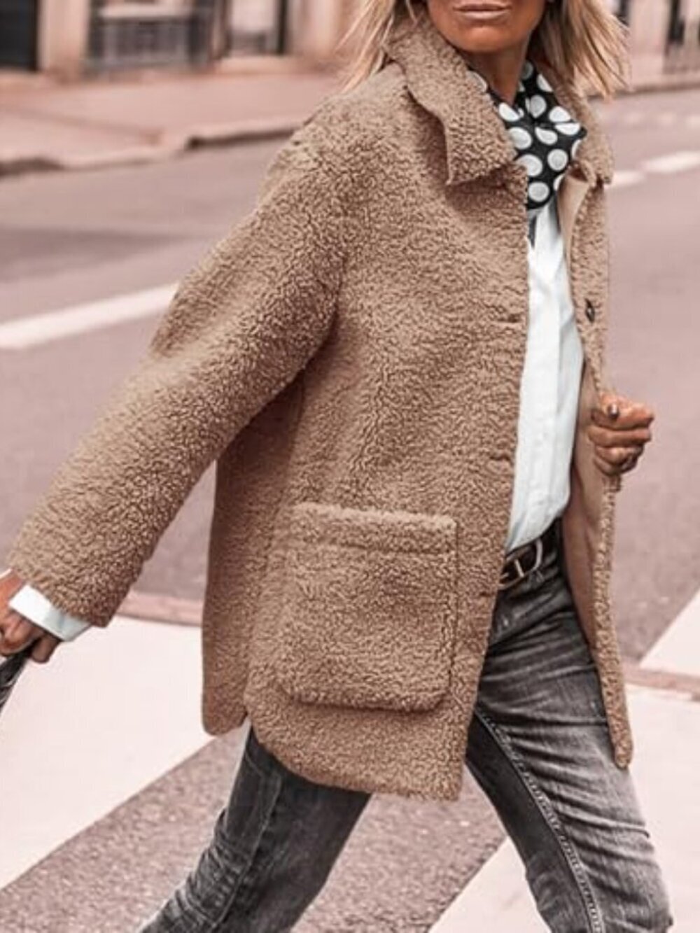 🆕 Women's Winter Faux Fur Coats Long Sleeve Lapel Button Down Pockets Fleece - Picture 2 of 7